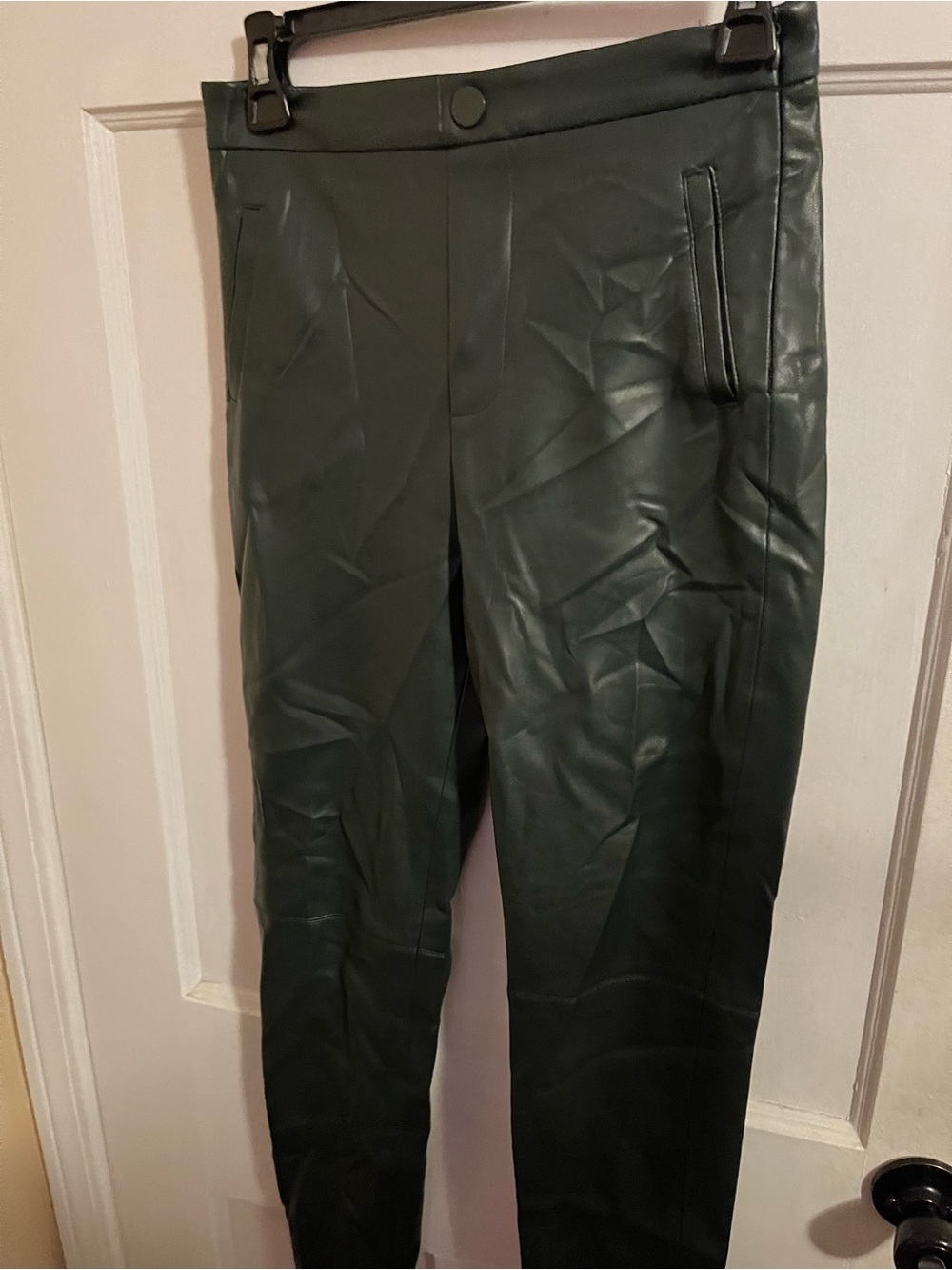 Zara Dark Green Faux Leather Slim Pants